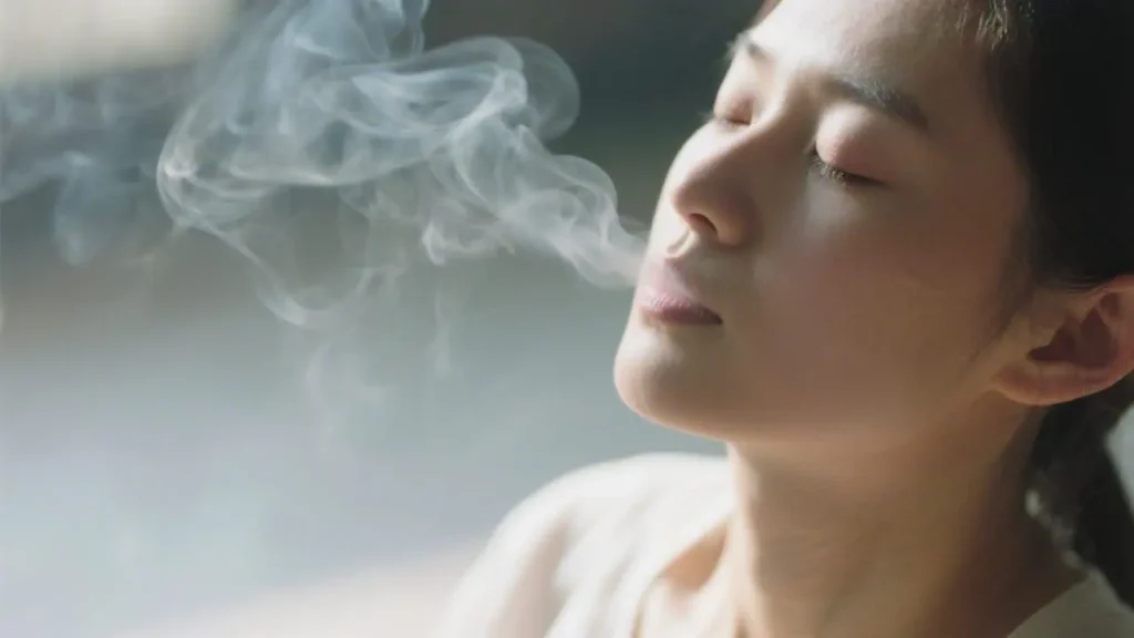 close-up of a calm person sitting in meditation with eyes gently closed