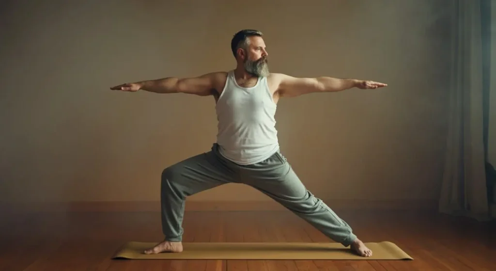 overweight man practicing yoga