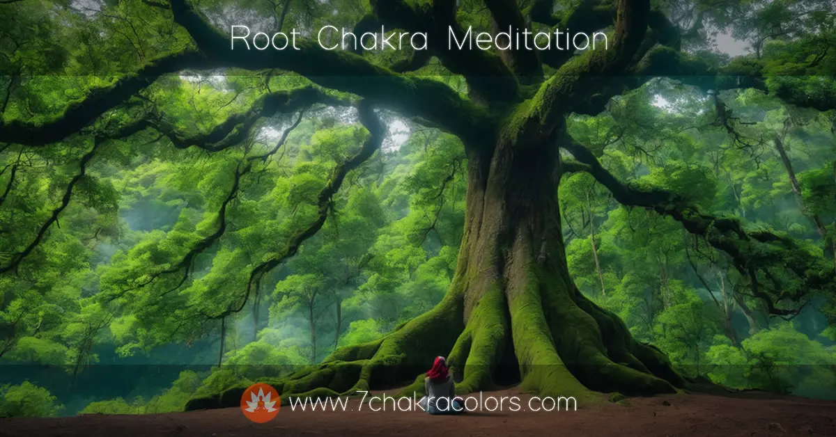woman sitting at the roots of a big tree in a rain-forest