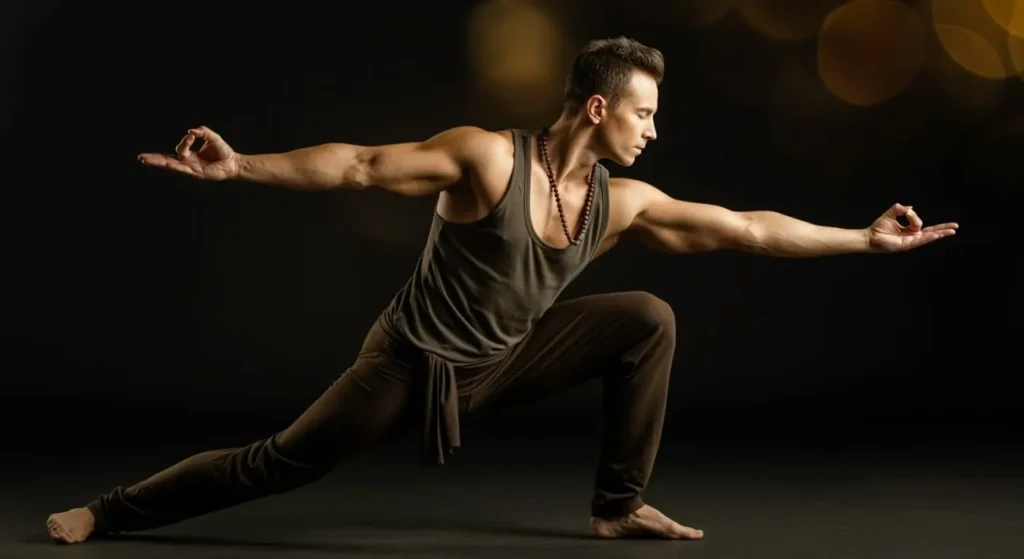 strong muscular man practicing yoga