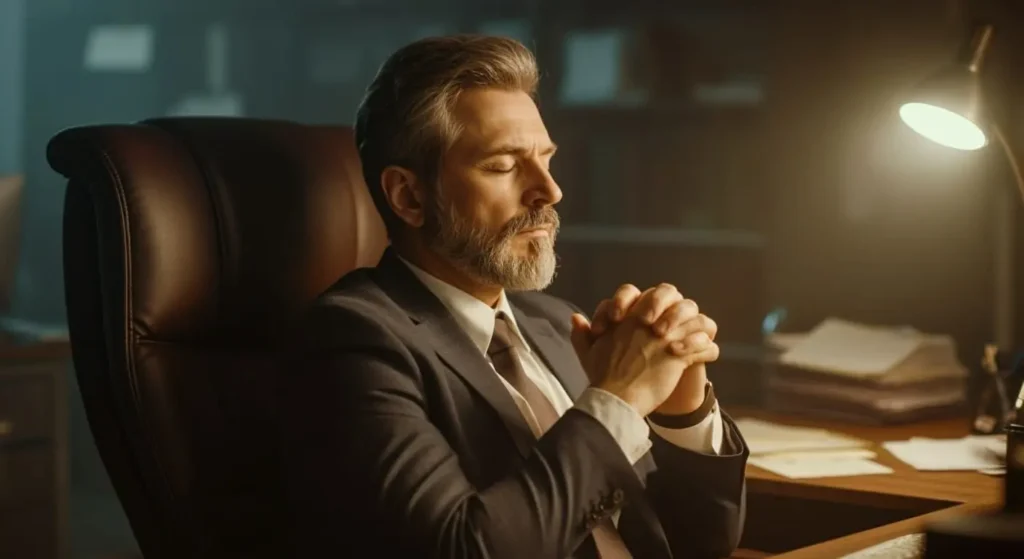 man meditating in office environment