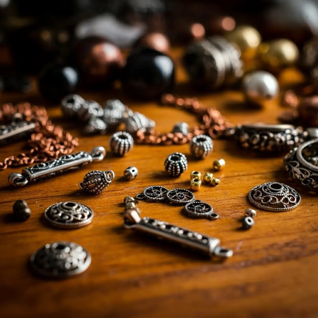 silver copper and gold elements for making bracelets