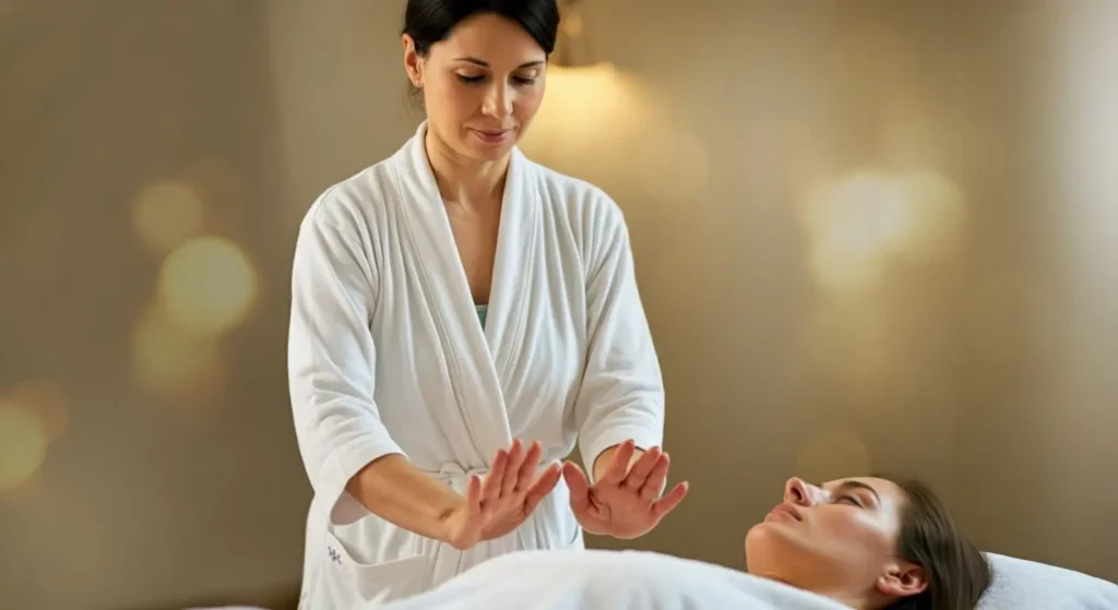 woman healing a patient with reiki