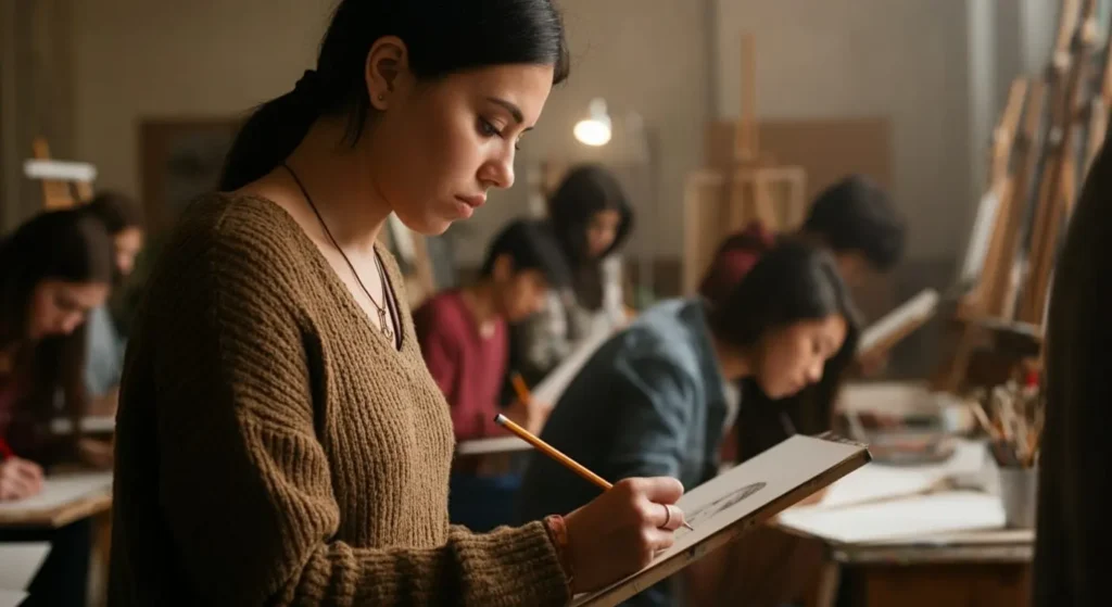 woman drawing in an art class