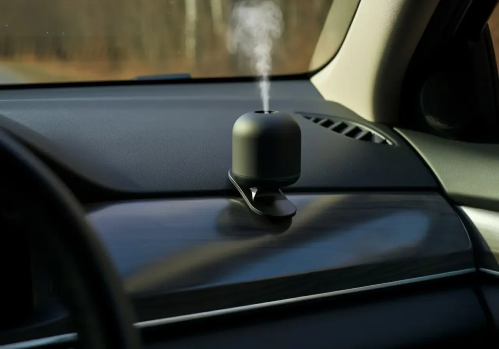 Essential oil diffuser clipped to car air vent
