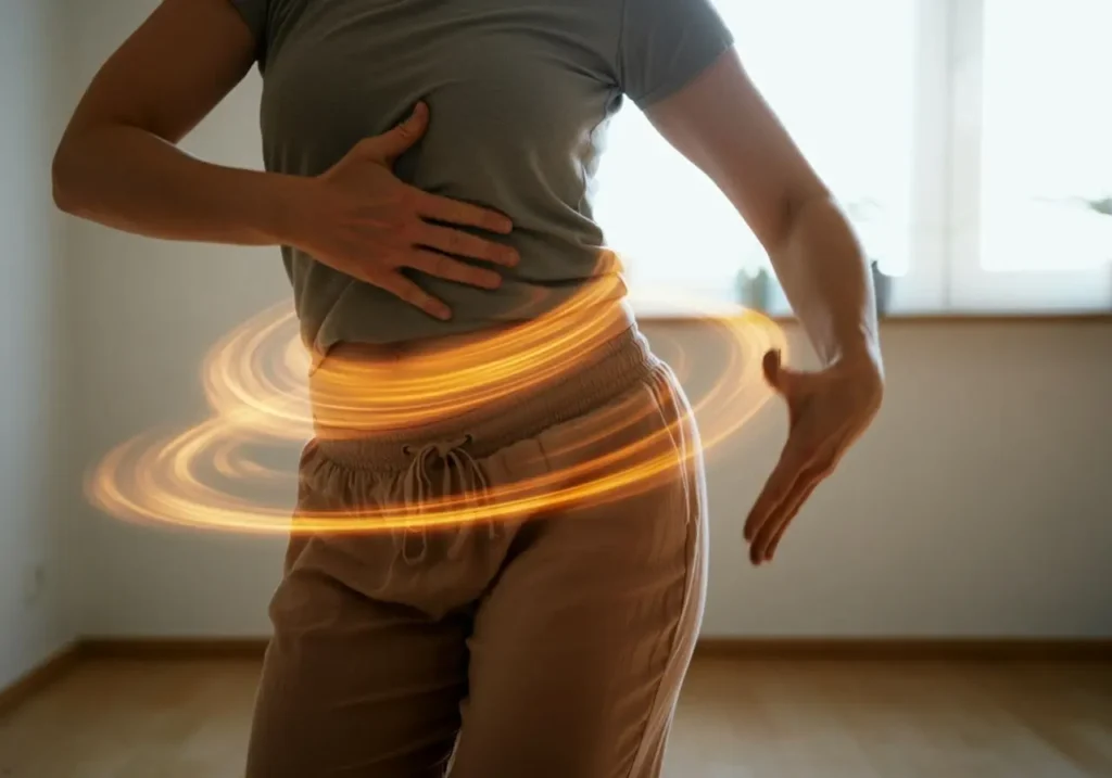 Person doing hip circles in figure-eight movements