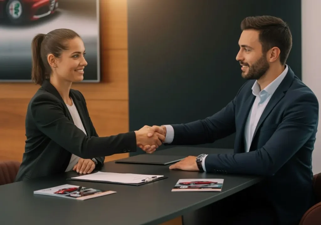 Professional insurance agent in business attire discussing with client