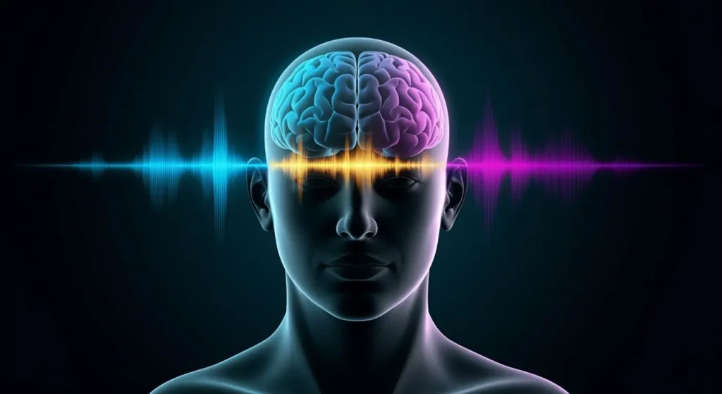 visualization showing left and right ear receiving different sound frequencies
