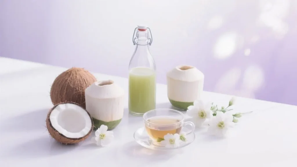 crown chakra foods - fresh pressed juices, coconut water, herbal teas