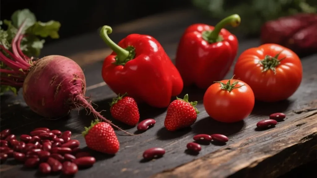 root chakra red plant foods - beets, red bell peppers, tomatoes, strawberries, red beans
