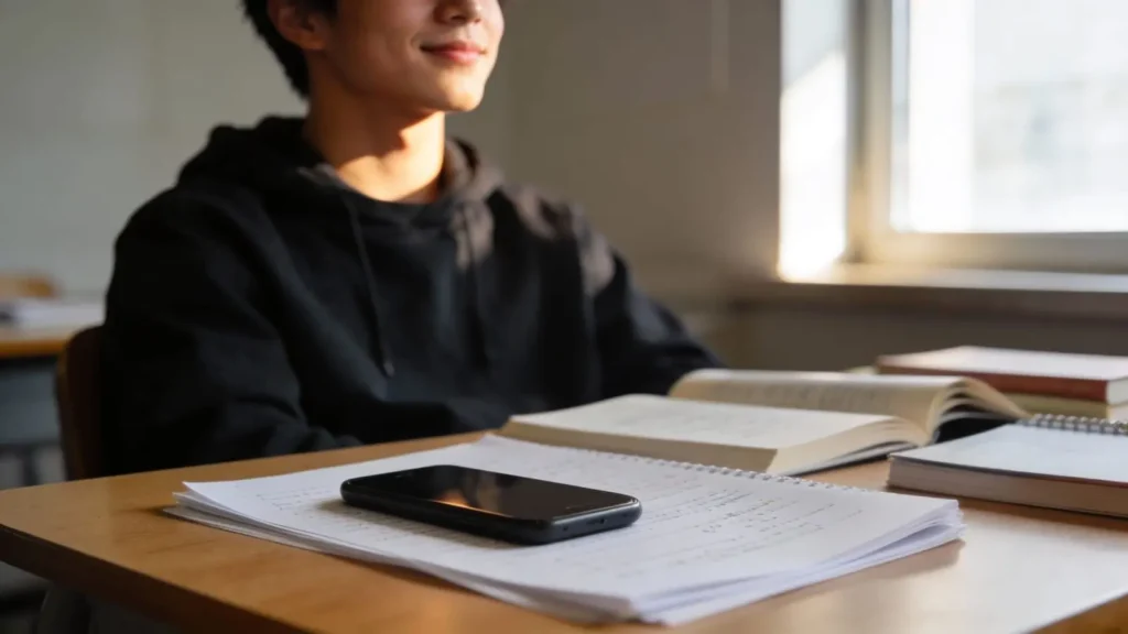 focused student studying calmly at a desk