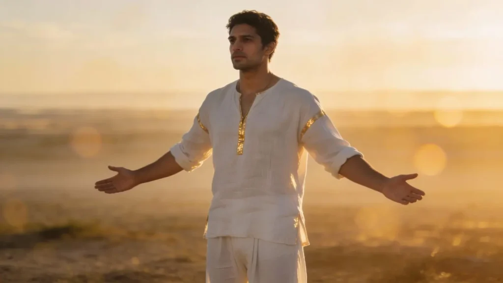 man standing with open posture wearing white clothes made from linen