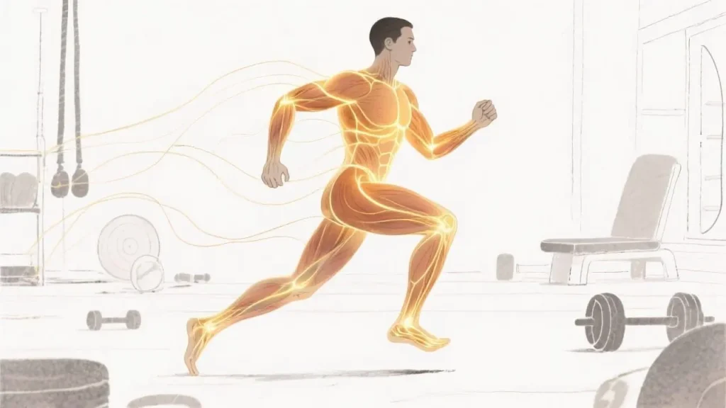 illustration of a human figure in motion showing muscle recovery