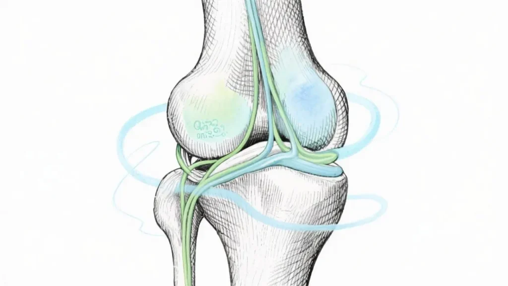 illustration of a human joint and surrounding connective tissue
