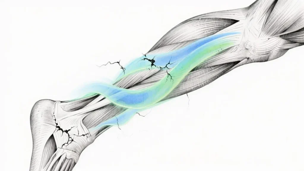 illustration of human leg muscles with subtle micro-tears