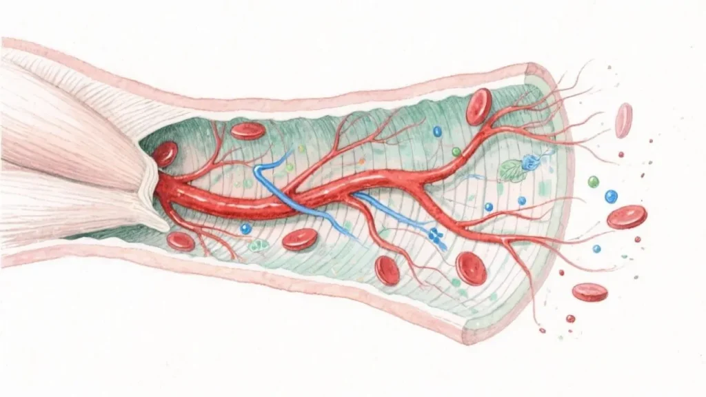 illustration of human muscle tissue with visible blood vessels