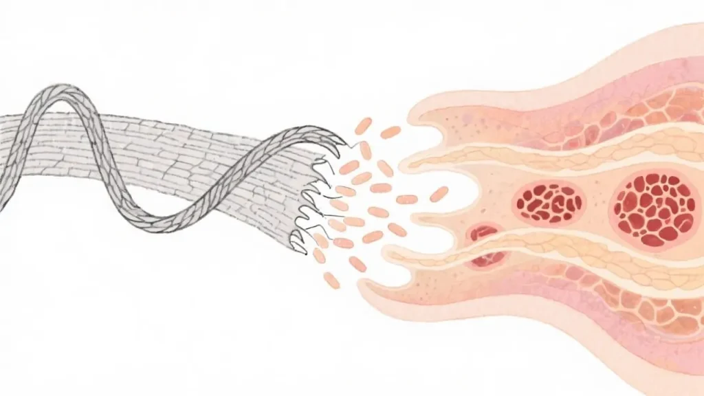 illustration of large collagen fibers breaking down into smaller collagen peptides
