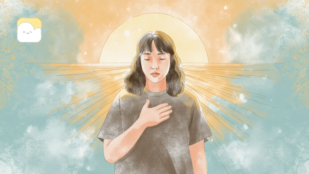 illustration of woman holding hand over her chest