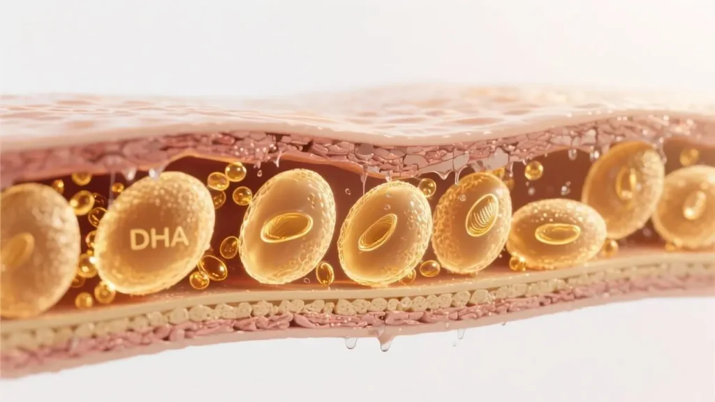 macro illustration of skin cell structure showing cellular membranes in detailed cross-section