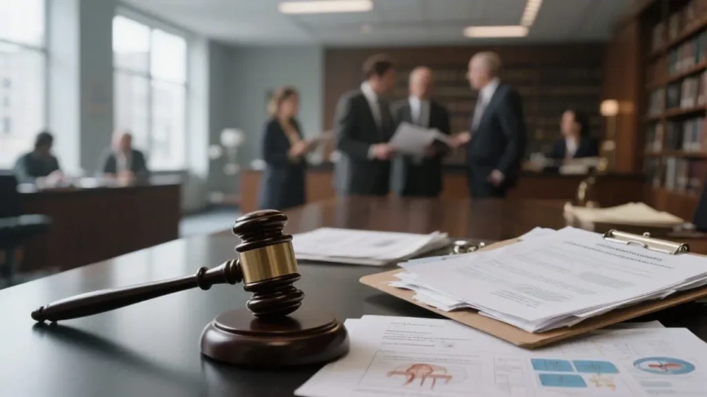 modern law legal archive focusing on a judge's gavel on a table