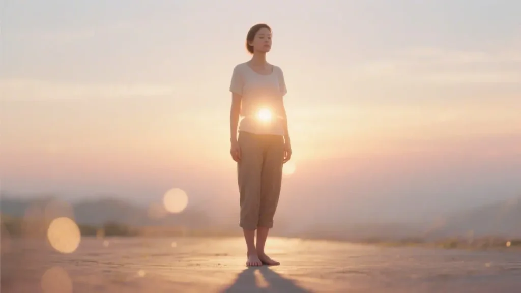 person standing balanced with feet grounded