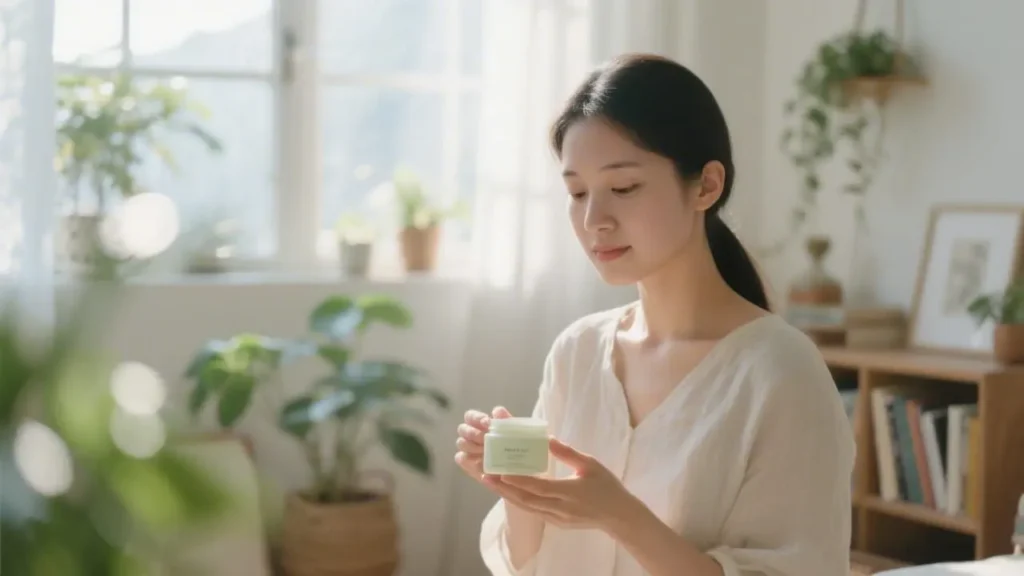 woman holding a simple natural skincare product
