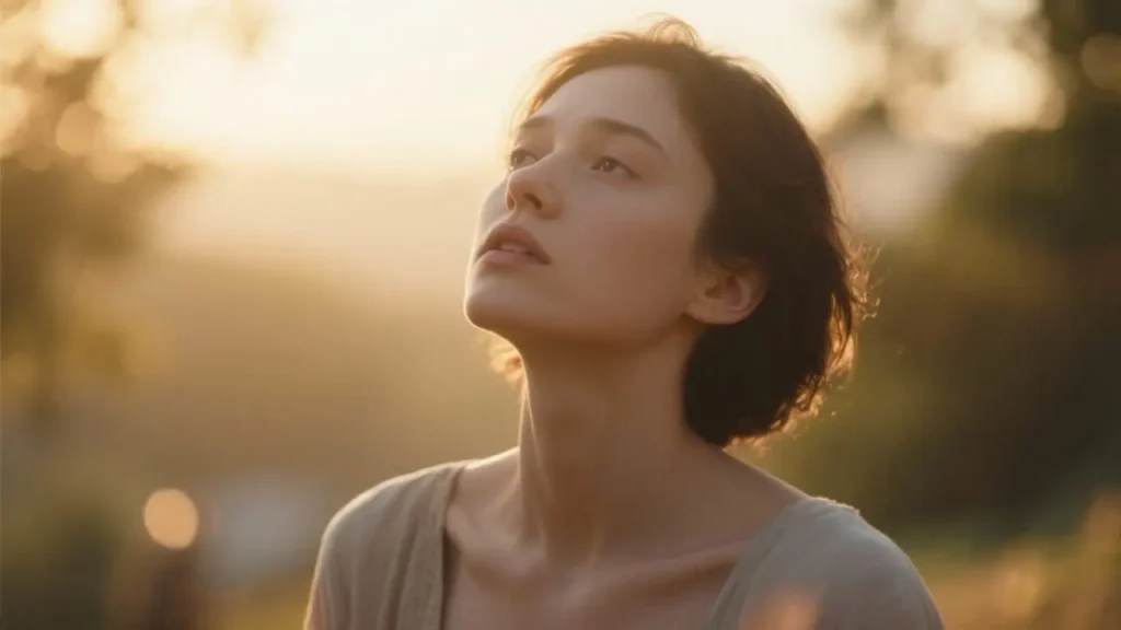 woman releasing tension through breath