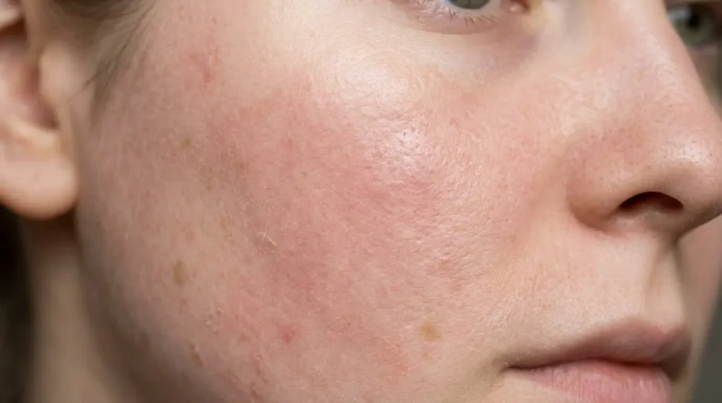 face skin close-up showing improvement of skin condition