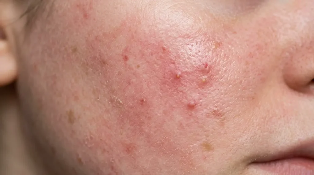 macro shot of facial skin with irritation and sensitivity