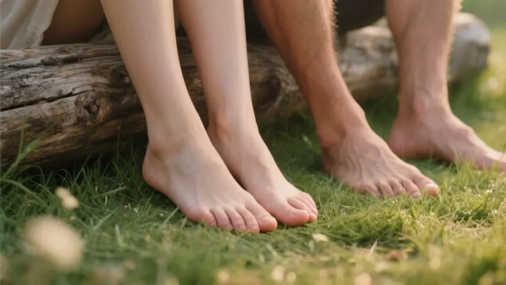 man and woman bare feet on grass