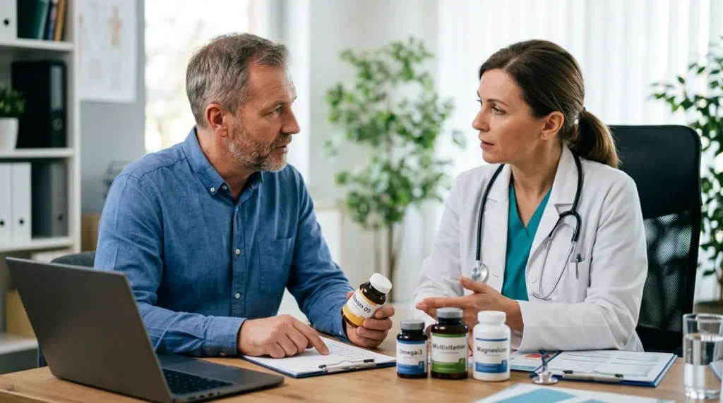 man consulting his healthcare provider about supplements
