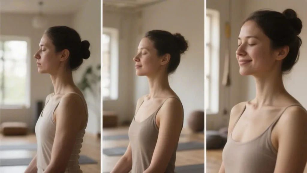 side-by-side images showing a person in seated meditation