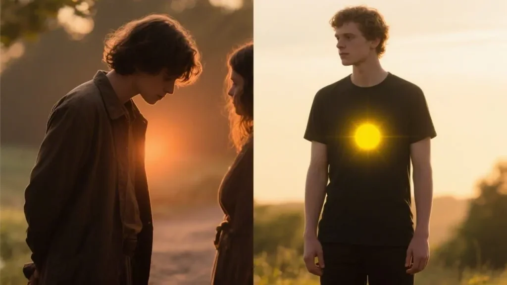 split-image composition showing the same person in two different poses