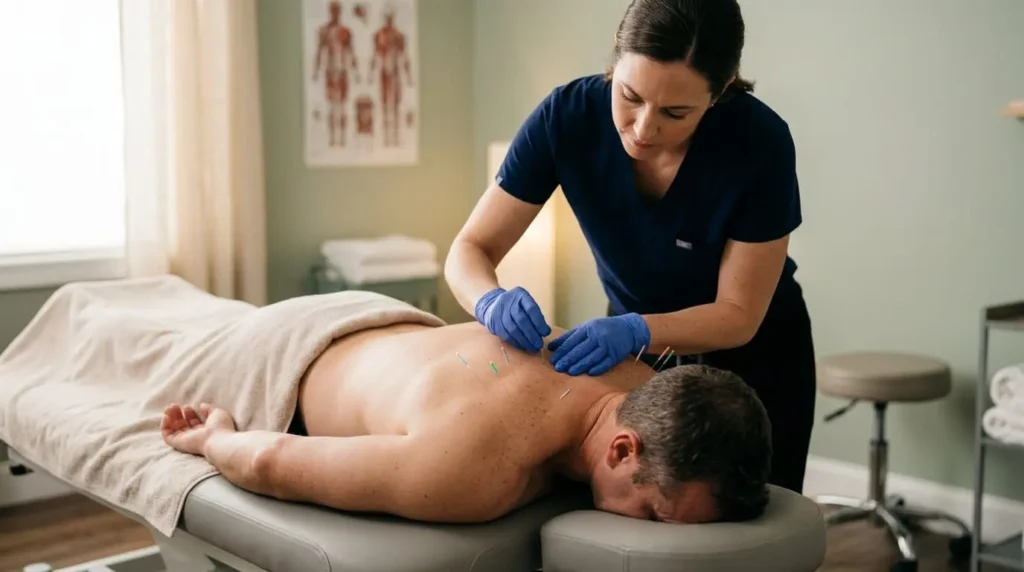therapist performing dry needling on a patient