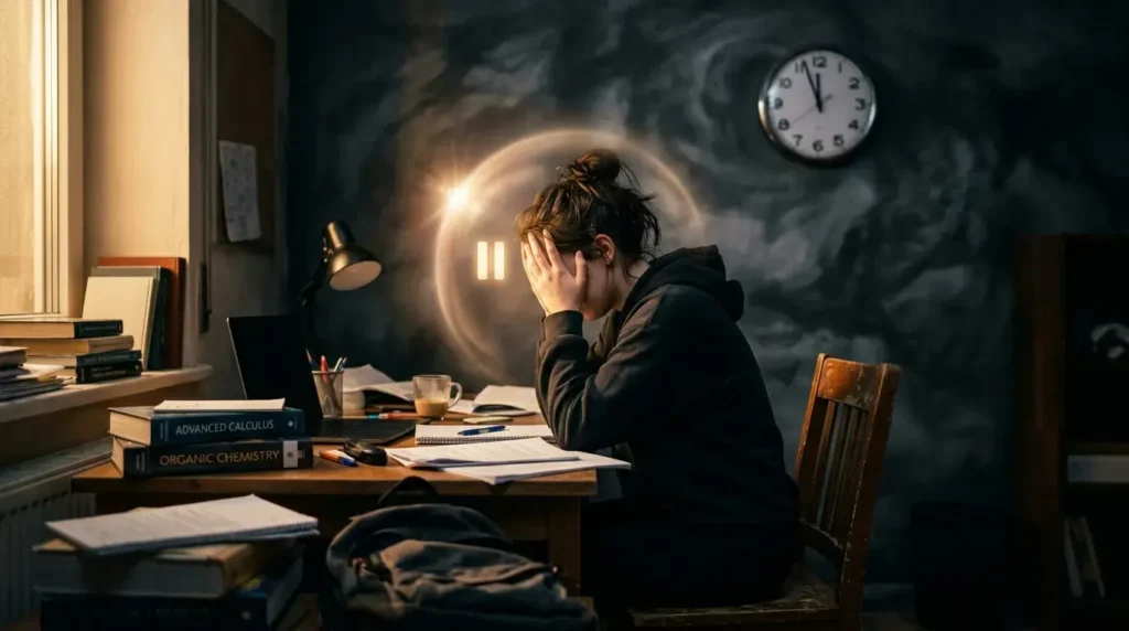 Stressed student pausing to regain control through mindfulness