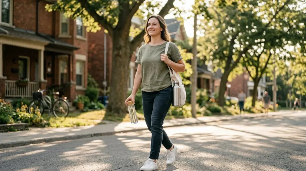 Healthy person carrying a water bottle and feeling energized through proper hydration