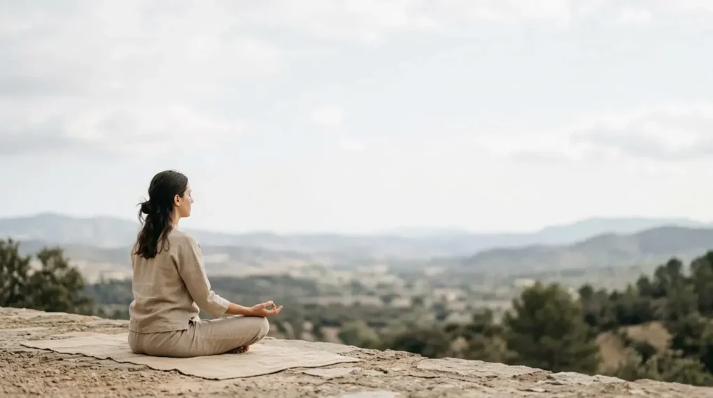 Minimal spiritual scene with open negative space for wellness blog text overlay