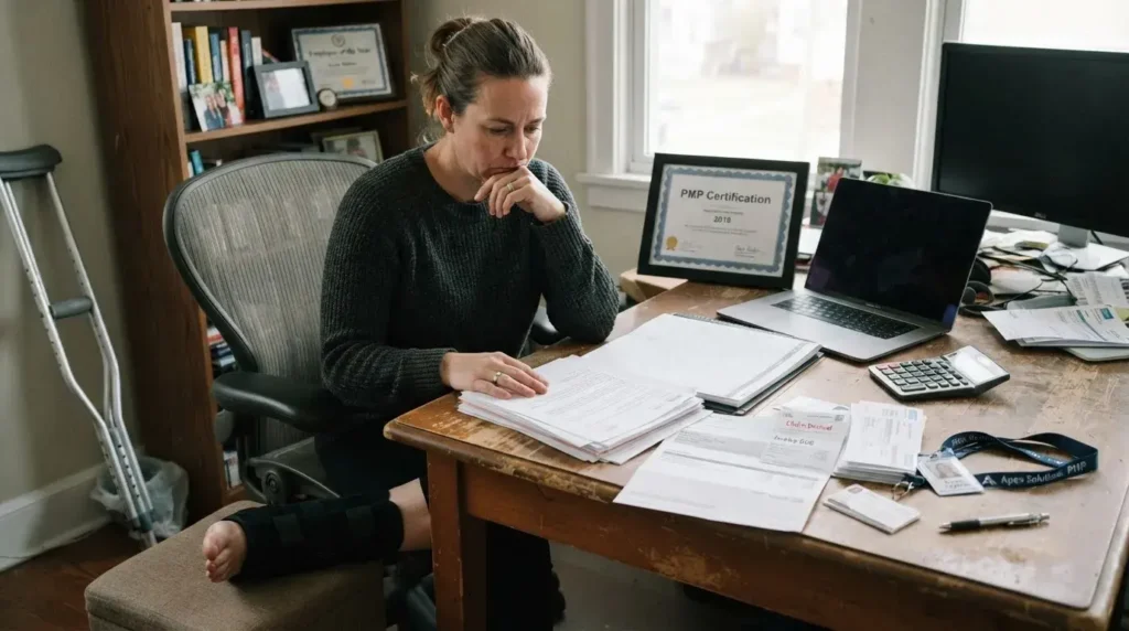 Person recovering from a serious injury facing uncertainty about returning to work.