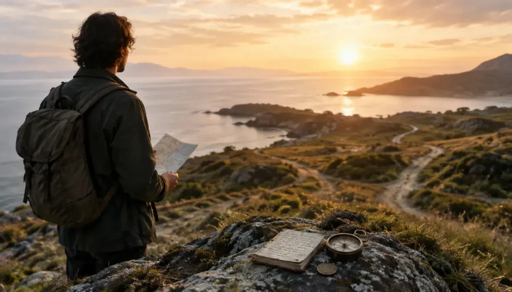 Traveler contemplating chance freedom and an uncertain journey