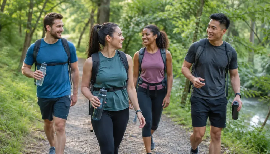 Friends walking together and supporting healthy lifestyle habits
