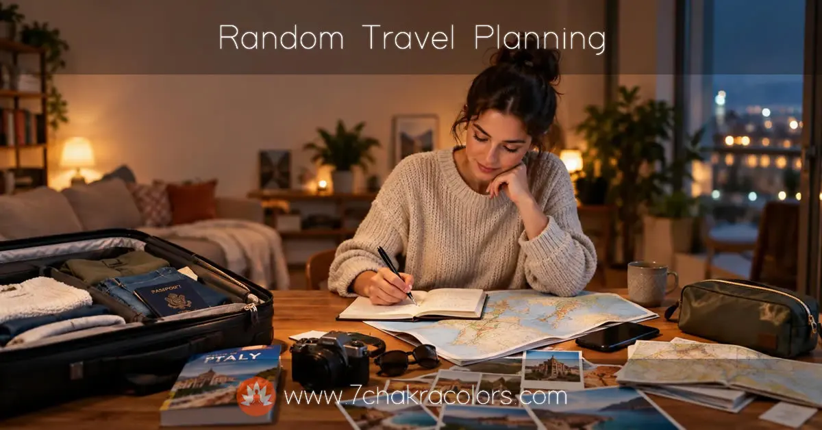 Traveler preparing for an upcoming journey with maps passport and travel essentials
