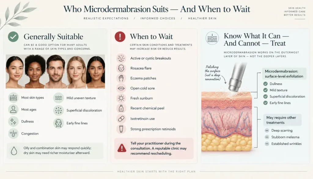 Who microdermabrasion suits and when to wait before treatment