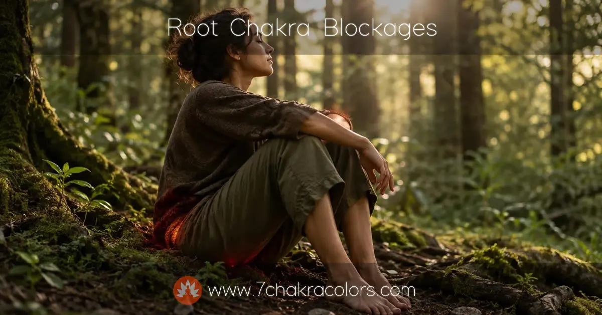 Person sitting barefoot on the earth representing root chakra grounding and physical balance.