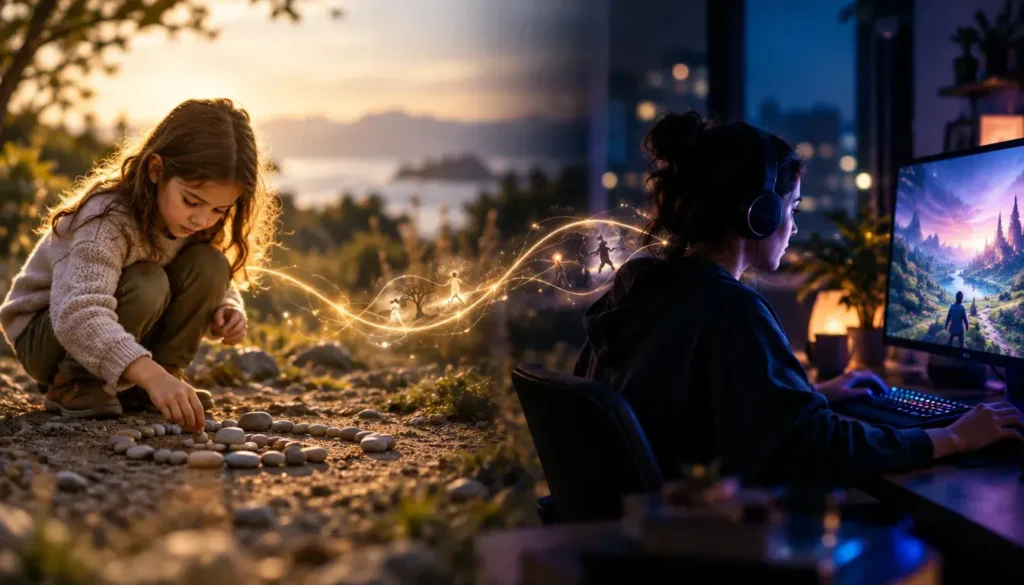 Spiritual side of gaming connecting childhood play and adult gaming